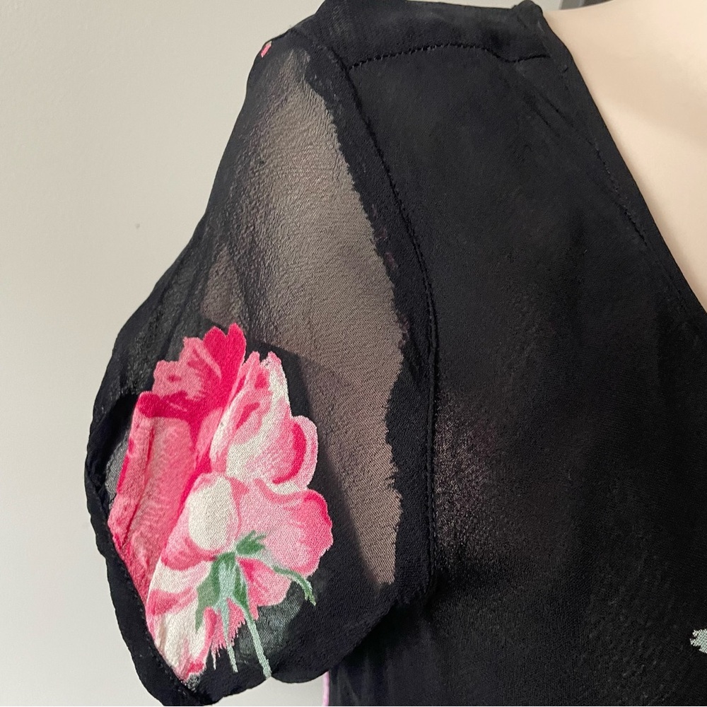 Vintage Nostalgic Floral Chiffon Maxi Dress Whimsigoth Black Pink 90s Y2K - Picture 6 of 8